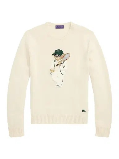 Ralph Lauren Purple Label Men's Tennis Polo Bear Cashmere Crewneck Sweater - Classic Cream - Size Medium | Thumbnail 1 Ralph Lauren Purple Label Men's Tennis Polo Bear Cashmere Crewneck Sweater - Classic Cream - Size Medium | Thumbnail 1