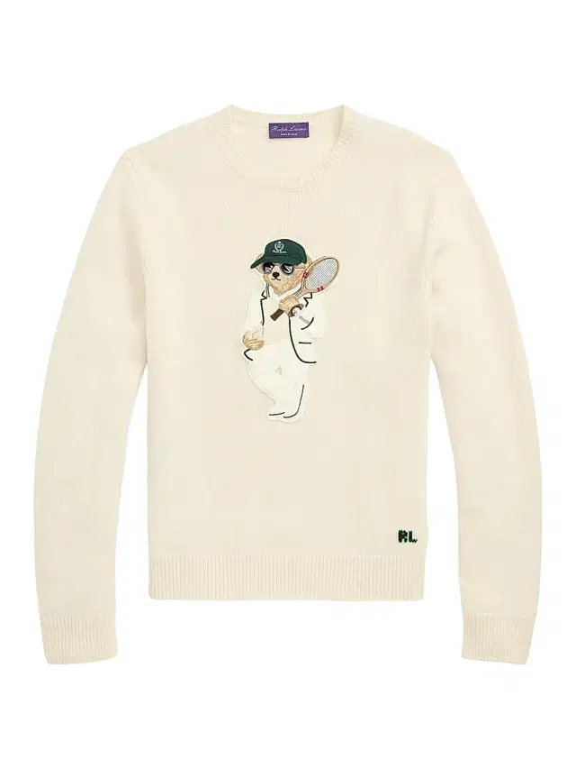 Men's Tennis Polo Bear Cashmere Crewneck Sweater - Classic Cream