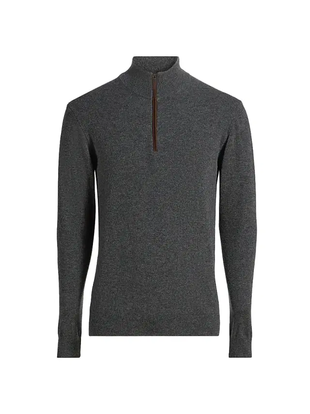 Men's COLLECTION Cashmere Quarter-Zip Sweater - Grey