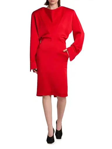 Stella McCartney Women's Satin Long-Sleeve Midi-Dress - Lipstick Red | Thumbnail 2
