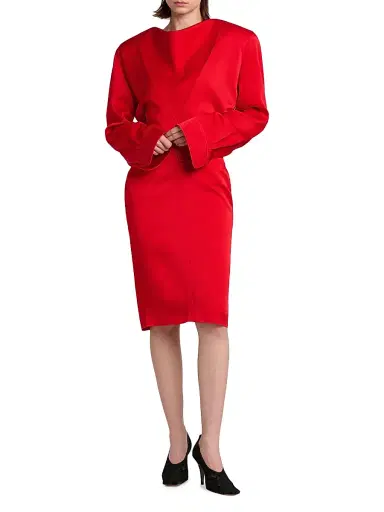 Stella McCartney Women's Satin Long-Sleeve Midi-Dress - Lipstick Red | Thumbnail 3