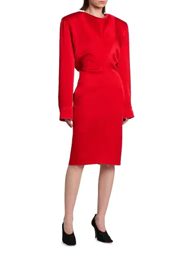 Stella McCartney Women's Satin Long-Sleeve Midi-Dress - Lipstick Red | Thumbnail 4