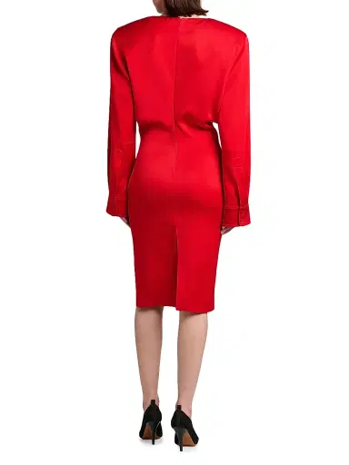 Stella McCartney Women's Satin Long-Sleeve Midi-Dress - Lipstick Red | Thumbnail 5