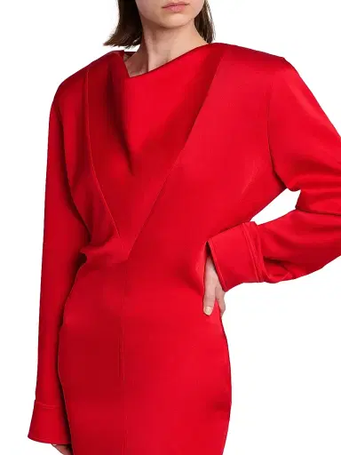 Stella McCartney Women's Satin Long-Sleeve Midi-Dress - Lipstick Red | Thumbnail 6