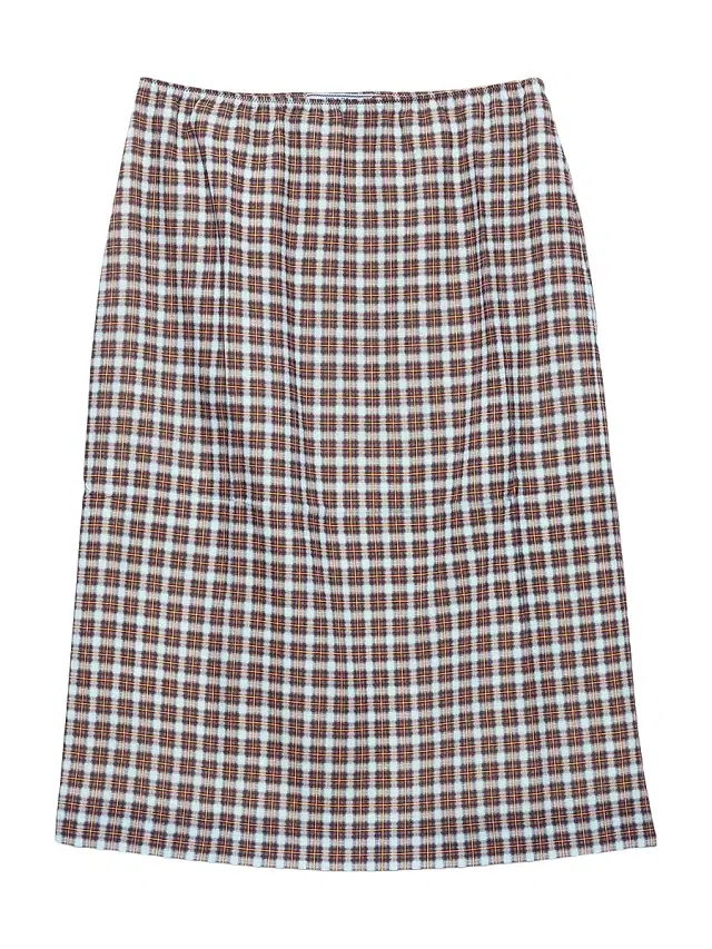 Women's Checked Stretch Georgette Skirt - Blue Multi