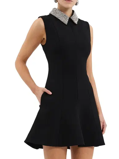 Rebecca Vallance Women's Violetta Diamanté-Collar Minidress - Black - Size 14 | Thumbnail 3