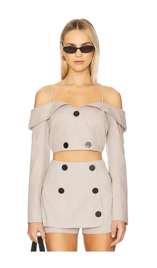 Matthew Bruch Off Shoulder Double-breasted Top