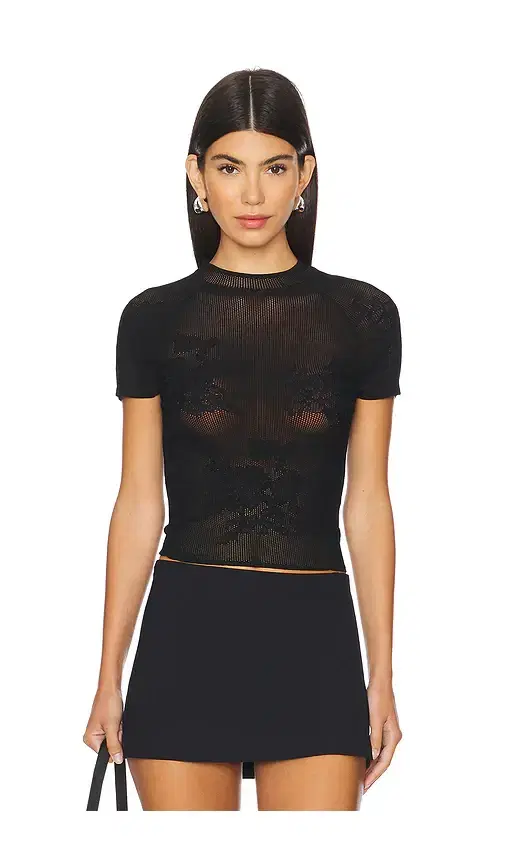 Lace Pointelle Short Sleeve Shirt