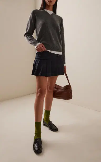 Miu Miu Pleated Checked Wool-Twill Mini Skirt | Thumbnail 2 Miu Miu Pleated Checked Wool-Twill Mini Skirt | Thumbnail 2