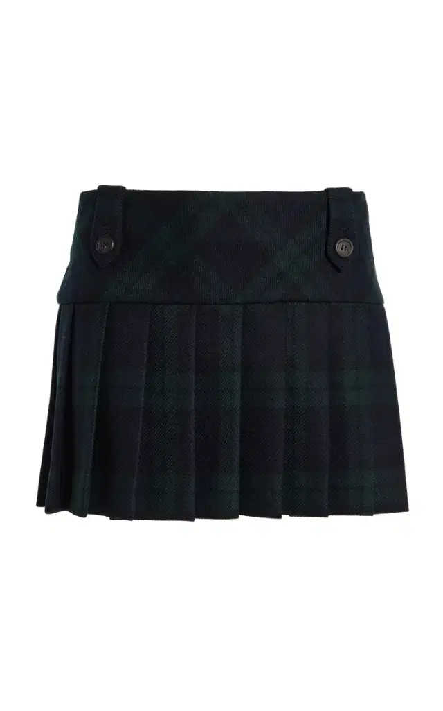 Pleated Checked Wool-Twill Mini Skirt