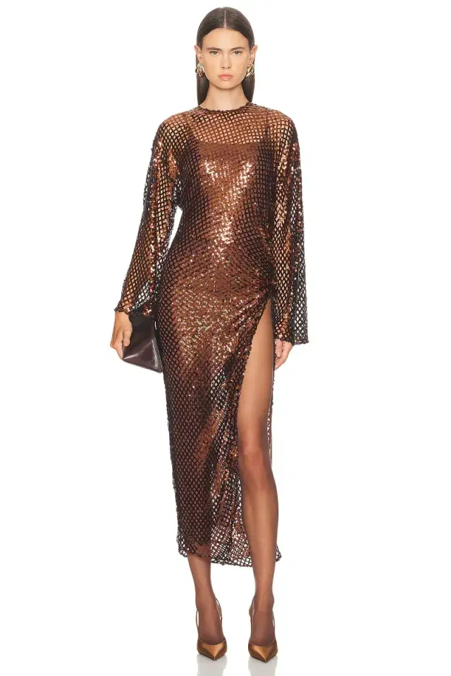 THE ATTICO Sequins Mesh Midi Dress