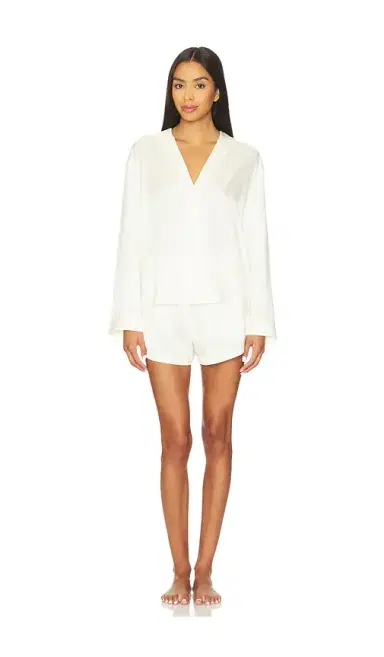 Lunya Washable Silk Button Up Long Sleeve Short Set | Thumbnail 1