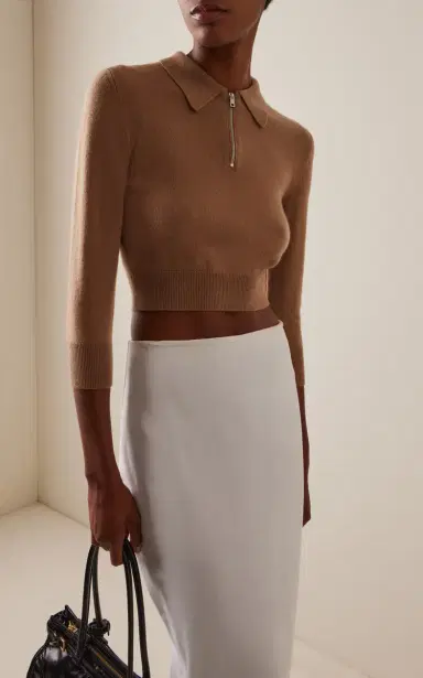 Prada Cutout Cropped Cashmere Polo Sweater | Thumbnail 3