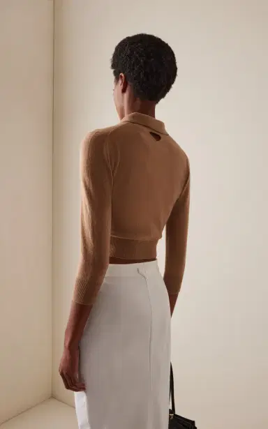 Prada Cutout Cropped Cashmere Polo Sweater | Thumbnail 4