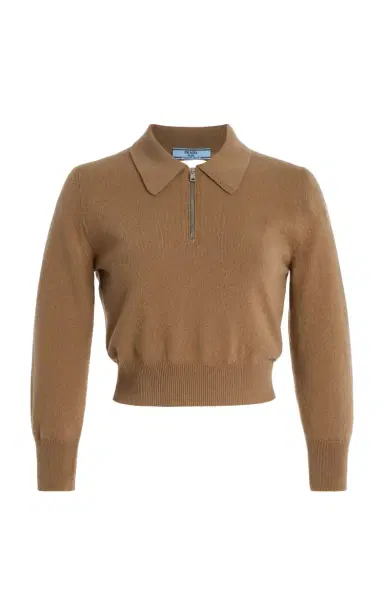 Prada Cutout Cropped Cashmere Polo Sweater | Thumbnail 1