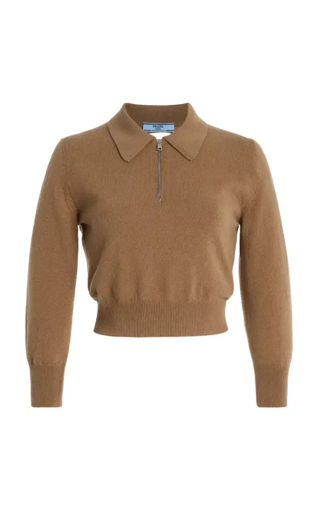 Cutout Cropped Cashmere Polo Sweater
