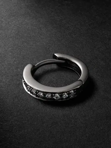 KOLOURS JEWELRY Fortis Small 18-Karat Blackened Gold Diamond Single Hoop Earring - Men | Thumbnail 1 KOLOURS JEWELRY Fortis Small 18-Karat Blackened Gold Diamond Single Hoop Earring - Men | Thumbnail 1