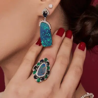 Wish Fine Jewelry 6.7ct Diamond Emerald Sapphire Opal Cocktail Ring | Thumbnail 2