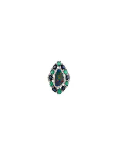 Wish Fine Jewelry 6.7ct Diamond Emerald Sapphire Opal Cocktail Ring | Thumbnail 1
