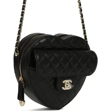 Chanel Chanel CC In Love Large Heart Bag with Chain Black Lambskin Light Gold Hardware | Thumbnail 2 Chanel Chanel CC In Love Large Heart Bag with Chain Black Lambskin Light Gold Hardware | Thumbnail 2