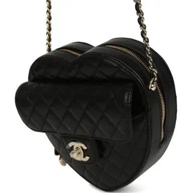 Chanel Chanel CC In Love Large Heart Bag with Chain Black Lambskin Light Gold Hardware | Thumbnail 3 Chanel Chanel CC In Love Large Heart Bag with Chain Black Lambskin Light Gold Hardware | Thumbnail 3