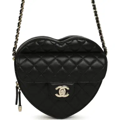 Chanel Chanel CC In Love Large Heart Bag with Chain Black Lambskin Light Gold Hardware | Thumbnail 1 Chanel Chanel CC In Love Large Heart Bag with Chain Black Lambskin Light Gold Hardware | Thumbnail 1