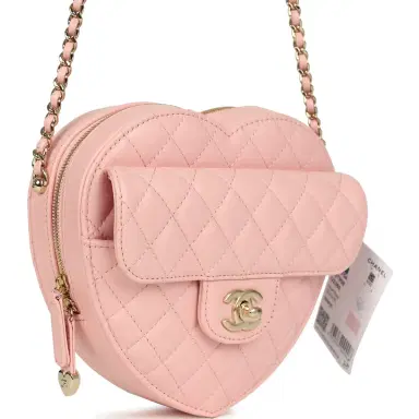 Chanel Chanel CC In Love Large Heart Bag with Chain Light Pink Lambskin Light Gold Hardware | Thumbnail 2 Chanel Chanel CC In Love Large Heart Bag with Chain Light Pink Lambskin Light Gold Hardware | Thumbnail 2