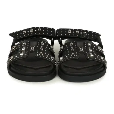 HERMÈS Hermes Chypre Techno Sandals Black Studded Calfskin Palladium Hardware 38 EU | Thumbnail 2