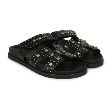 HERMÈS Hermes Chypre Techno Sandals Black Studded Calfskin Palladium Hardware 38 EU | Thumbnail 3