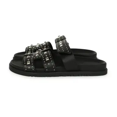 HERMÈS Hermes Chypre Techno Sandals Black Studded Calfskin Palladium Hardware 38 EU | Thumbnail 5