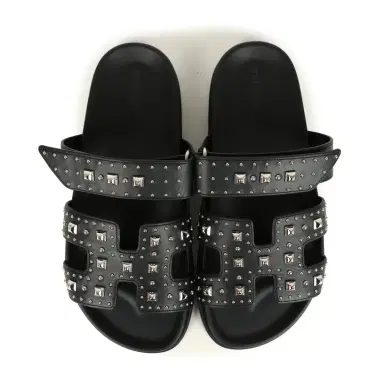 HERMÈS Hermes Chypre Techno Sandals Black Studded Calfskin Palladium Hardware 38 EU | Thumbnail 7