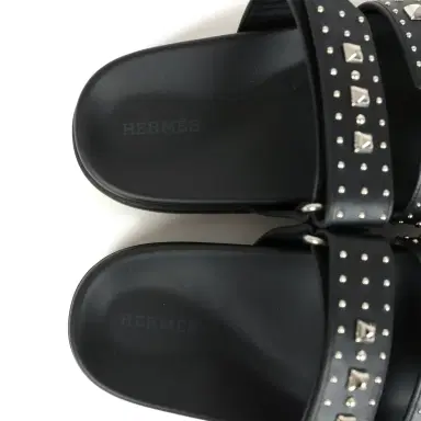 HERMÈS Hermes Chypre Techno Sandals Black Studded Calfskin Palladium Hardware 38 EU | Thumbnail 8
