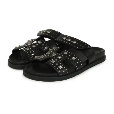 HERMÈS Hermes Chypre Techno Sandals Black Studded Calfskin Palladium Hardware 38 EU | Thumbnail 1