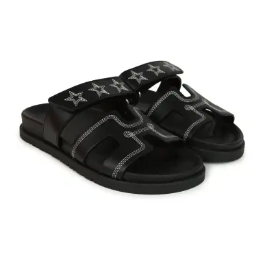 HERMÈS Hermes Embroidered Chypre Techno Sandals Black Calfskin Palladium Hardware 36 EU | Thumbnail 3