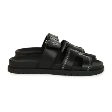 HERMÈS Hermes Embroidered Chypre Techno Sandals Black Calfskin Palladium Hardware 36 EU | Thumbnail 4