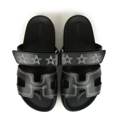 HERMÈS Hermes Embroidered Chypre Techno Sandals Black Calfskin Palladium Hardware 36 EU | Thumbnail 7
