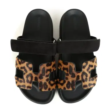 HERMÈS Hermes Leopard Print Chypre Techno Sandals Gold & Black Moire, Calfskin & Suede Palladium Hardware 37 EU | Thumbnail 7