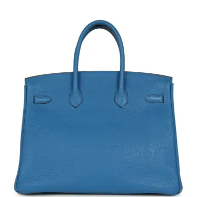 HERMÈS Pre-owned Hermes Birkin 35 Bleu Mykonos Togo Palladium Hardware | Thumbnail 4 HERMÈS Pre-owned Hermes Birkin 35 Bleu Mykonos Togo Palladium Hardware | Thumbnail 4
