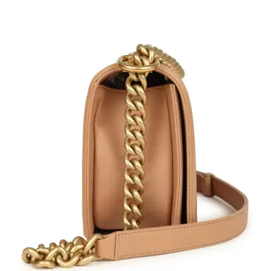 Chanel Preowned Chanel Medium Boy Bag Dark Beige Lambskin Antique Gold Hardware | Thumbnail 3 Chanel Preowned Chanel Medium Boy Bag Dark Beige Lambskin Antique Gold Hardware | Thumbnail 3