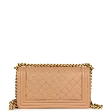 Chanel Preowned Chanel Medium Boy Bag Dark Beige Lambskin Antique Gold Hardware | Thumbnail 4 Chanel Preowned Chanel Medium Boy Bag Dark Beige Lambskin Antique Gold Hardware | Thumbnail 4