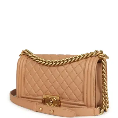 Chanel Preowned Chanel Medium Boy Bag Dark Beige Lambskin Antique Gold Hardware | Thumbnail 5 Chanel Preowned Chanel Medium Boy Bag Dark Beige Lambskin Antique Gold Hardware | Thumbnail 5