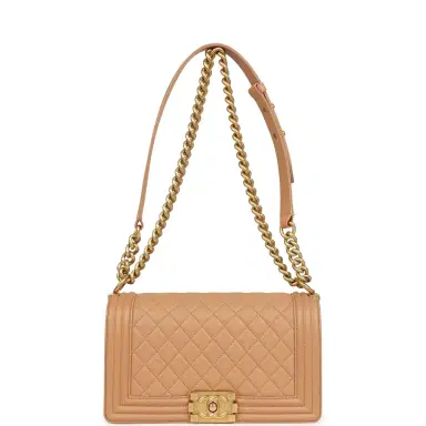Chanel Preowned Chanel Medium Boy Bag Dark Beige Lambskin Antique Gold Hardware | Thumbnail 7 Chanel Preowned Chanel Medium Boy Bag Dark Beige Lambskin Antique Gold Hardware | Thumbnail 7