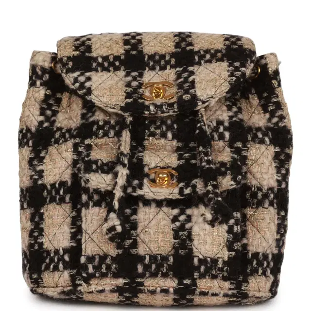 Chanel Vintage Chanel Duma Backpack Beige and Black Tweed Gold Hardware