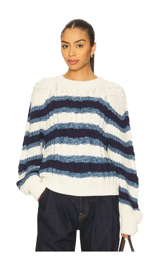 Free People Frankie Cable Striped Pullover