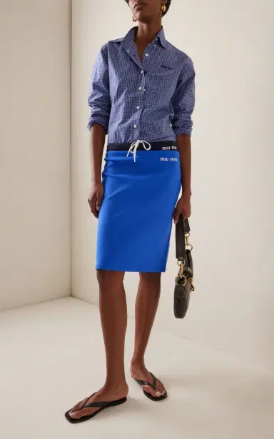 Miu Miu Stretch-Nylon Midi Skirt - Blue | Thumbnail 2