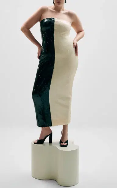 Dima Ayad Half And Half Sequined Strapless Dress | Thumbnail 2