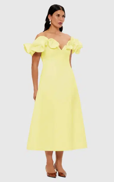 Leo Lin Annie Ruffled Off-The-Shoulder Crepe Midi Dress | Thumbnail 3