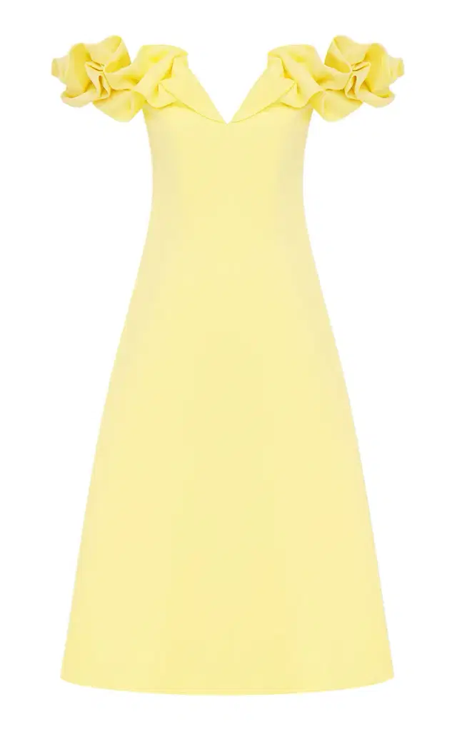 Annie Ruffled Off-The-Shoulder Crepe Midi Dress