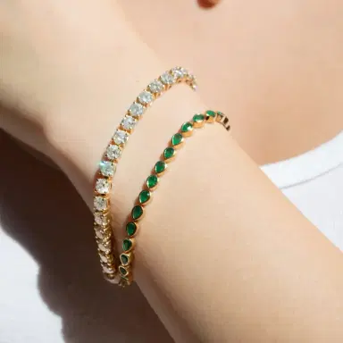 Wish Fine Jewelry 4.41ct Emerald 18K Gold Pear Cut Bezel Tennis Bracelet | Thumbnail 3