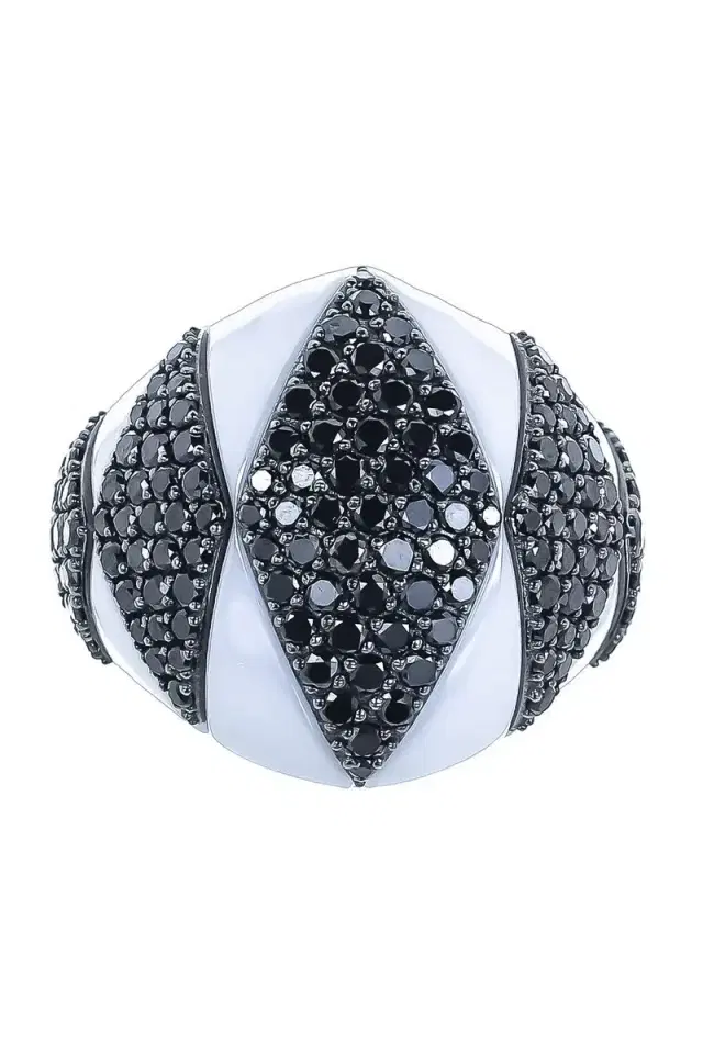 Five Black Diamond White Ring